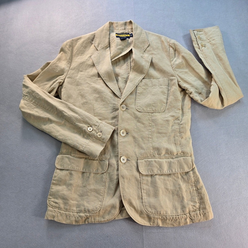 Ralph Lauren Rugby Linen Blazer Womens 2 Tan Made Japan Vintage Preppy Ivy